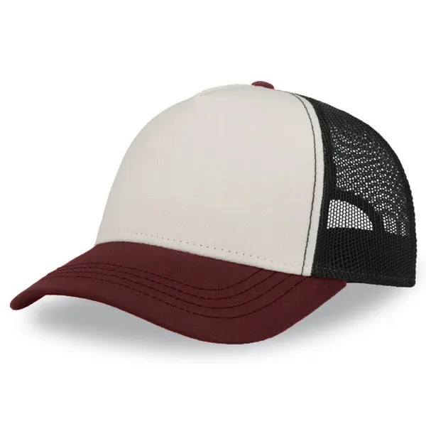 Бейсболка "RAPPER CANVAS-S", 5 клиньев, белый/бордовый/чёрный, пластиковая застёжка, 100% переработанный полиэстер, 270 г/м2