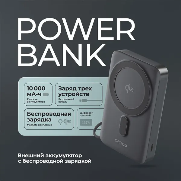 Внешний АКБ NRG MageSafe QI2 10000 мА-ч, 15Вт QI
