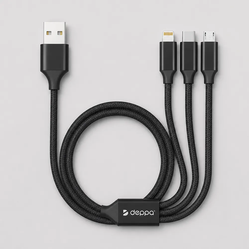 Дата-кабель 3 в 1: micro USB, USB-C, Ligthning, алюминий, 1.2м