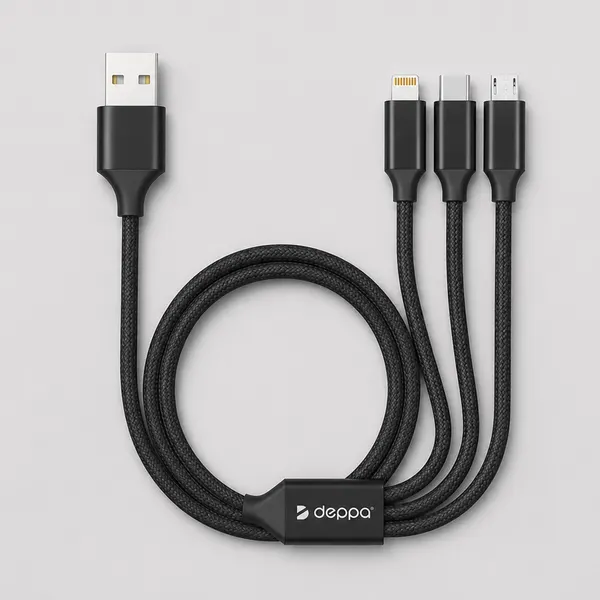 Дата-кабель 3 в 1: micro USB, USB-C, Ligthning, алюминий, 1.2м
